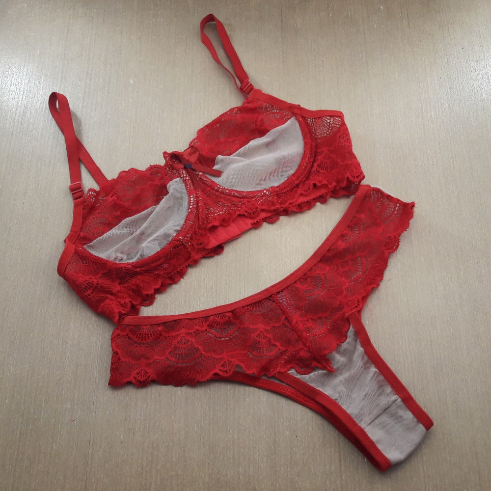 Conjunto Sexy - sem Bojo com Arco em Tule e Renda de Poliamida