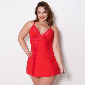 Camisola Plus Size - Tentação Decote em V e Detalhes em Renda