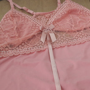 Camisola Plus Size - Microfibra de Poliéster Liso e Laço de Cetim