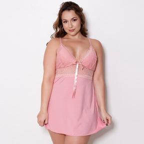 Camisola Plus Size - Microfibra de Poliéster Liso e Laço de Cetim