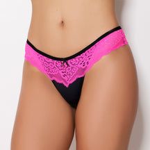 Tanga Fio Duplo - Cós em Renda Neon e Microfibra Lisa