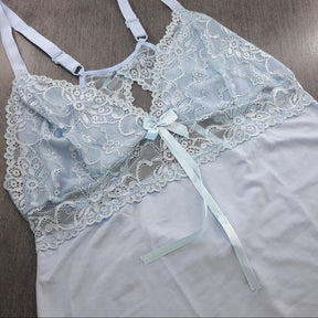 Camisola Plus Size - Microfibra de Poliéster Liso e Laço de Cetim